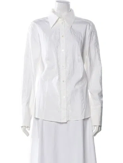 Pre-owned Escada Long Sleeve Button-up Top In White