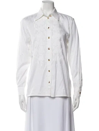 Pre-owned Escada Long Sleeve Button-up Top In White