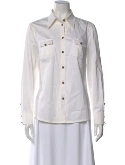 Pre-owned Escada Long Sleeve Button-up Top In White