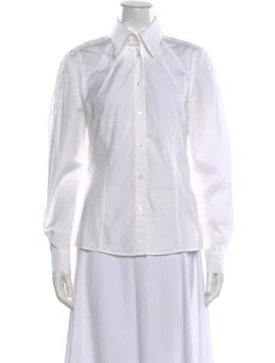 Pre-owned Escada Long Sleeve Button-up Top In White