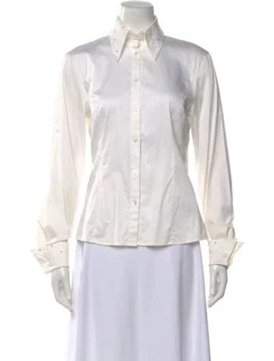 Pre-owned Escada Long Sleeve Button-up Top In White