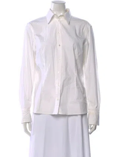 Pre-owned Escada Long Sleeve Button-up Top In White