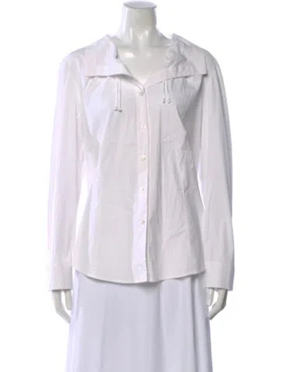Pre-owned Escada Long Sleeve Button-up Top In White