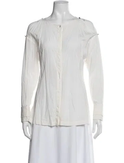 Pre-owned Escada Long Sleeve Button-up Top In White