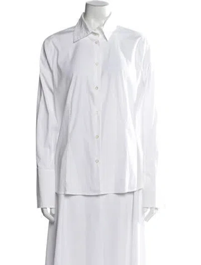 Pre-owned Escada Long Sleeve Button-up Top In White