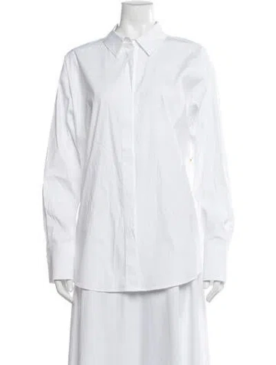 Pre-owned Escada Long Sleeve Button-up Top In White