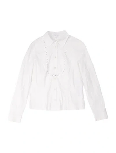 Pre-owned Escada Long Sleeve Button-up Top In White