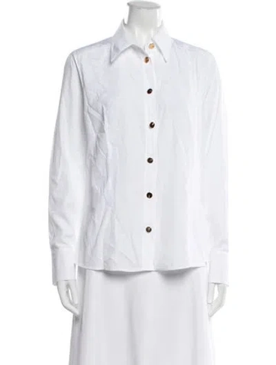 Pre-owned Escada Long Sleeve Button-up Top In White