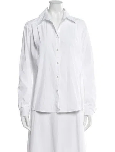 Pre-owned Escada Long Sleeve Button-up Top In White