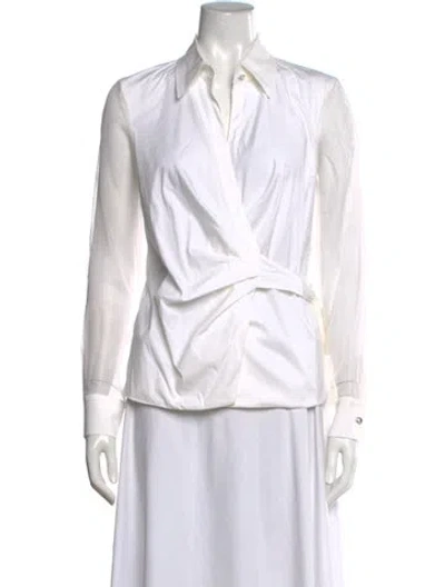 Pre-owned Escada Long Sleeve Button-up Top In White