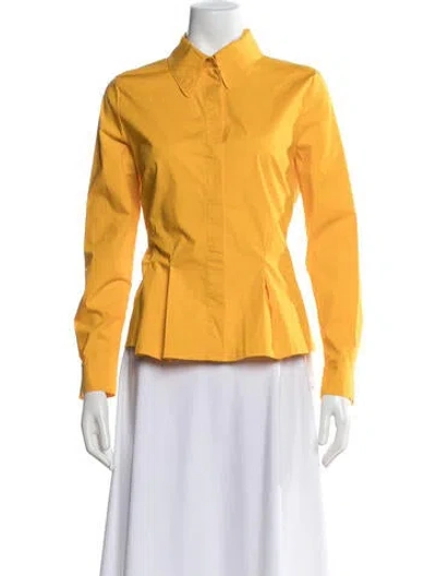 Pre-owned Escada Long Sleeve Button-up Top In Yellow
