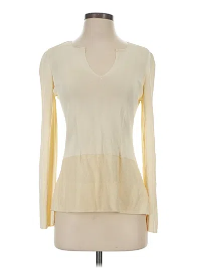 Pre-owned Escada Long Sleeve Top Ivory Solid Pattern V-neck Tops