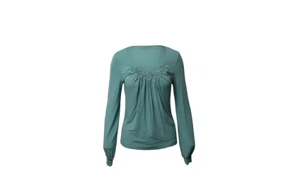 Escada Longsleeve Top With Hoop Detail In Blue Rayon In Green