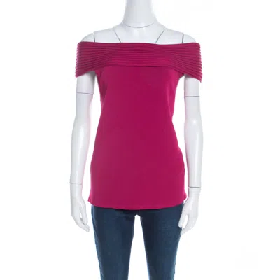 Escada Magenta Pink Rib Knit Off Shoulder Sleeveless Top