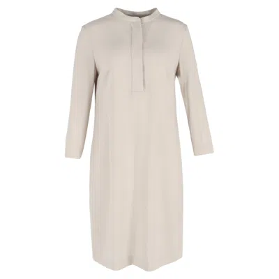 Escada Mandarin Collared Knee-length Dress In Beige Triacetate In Brown