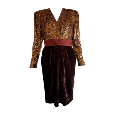 Pre-owned Escada Margaretha Ley 1980s Escada Gold And Velvet Dress In Black