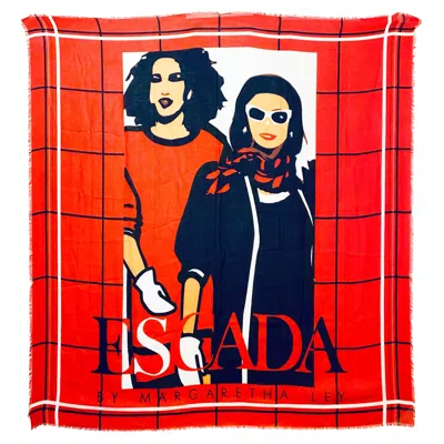 Pre-owned Escada Margaretha Ley 1980s Escada Logo Extra Large Red Stole Scarf