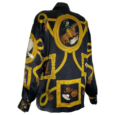 Pre-owned Escada Margaretha Ley 1980s Escada Western-themed Silk Long-sleeved Shirt Black W Cowboy & Boots
