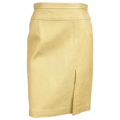 Pre-owned Escada Margaretha Ley 1990s Gold Escada Leather Skirt, Never Worn