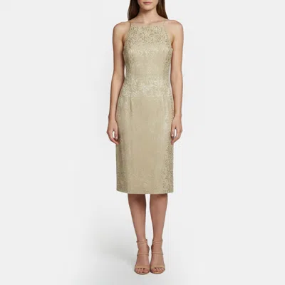 Pre-owned Escada Margaretha Ley Beige Jacquard Halter Neck Long Dress M In Sand