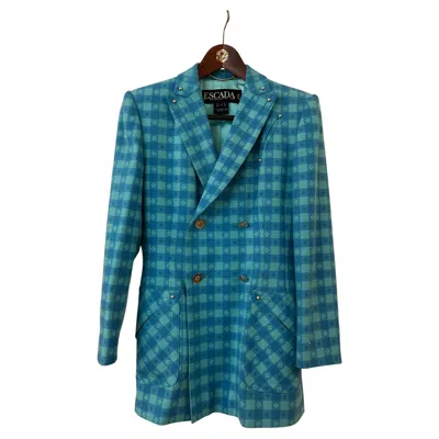 Pre-owned Escada Margaretha Ley Documented Escada By Margaretha Ley Plaid Wool Jacket & Skirt Suit In Blue