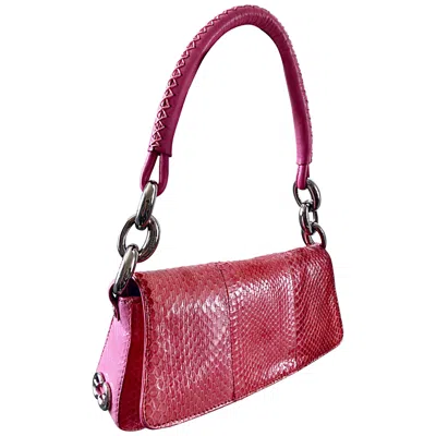 Pre-owned Escada Margaretha Ley Escada 2000s Pink Python Snake Skin Silver Link Evening Shoulder Bag Purse