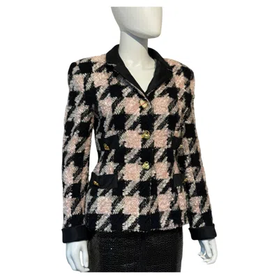 Pre-owned Escada Margaretha Ley Escada By Margaretha Ley Boucl� Houndstooth Jacket As Seen On Yasmeen Ghauri In Black