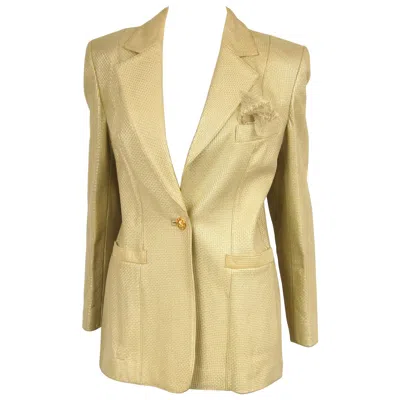 Pre-owned Escada Margaretha Ley Escada Gold Leather 1990s Blazer Jacket New, Never Worn Price Tags Attached