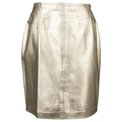 Pre-owned Escada Margaretha Ley Escada Golden Leather Skirt, 1990s In Sand