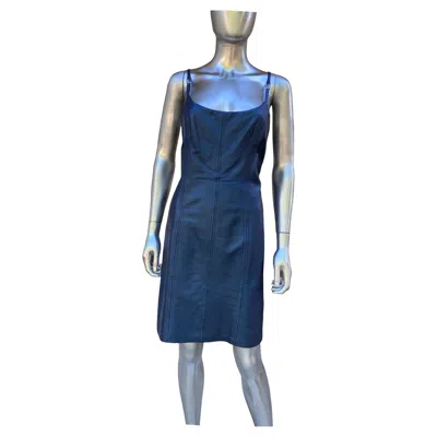Pre-owned Escada Margaretha Ley Escada Rare Blue Metallic Leather Tank Dress And Jacket Ensemble Sz 8/38