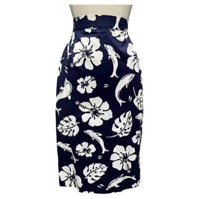 Pre-owned Escada Margaretha Ley Escada Tropical Print Pencil Skirt, Circa 1994 In Black