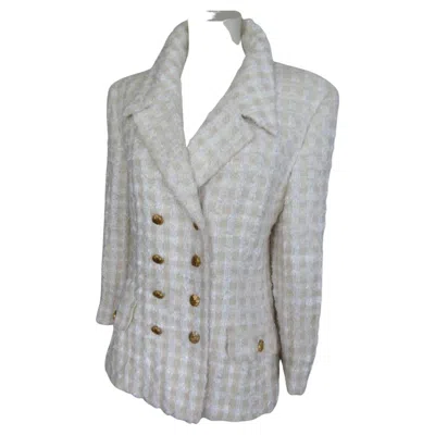 Pre-owned Escada Margaretha Ley Escada White Silver Wool Boucle 2 Piece Blazer Skirt