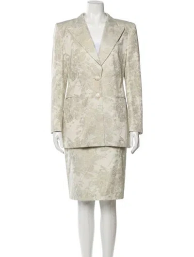 Pre-owned Escada Margaretha Ley Floral Print Glitter Accents Skirt Suit In Neutral