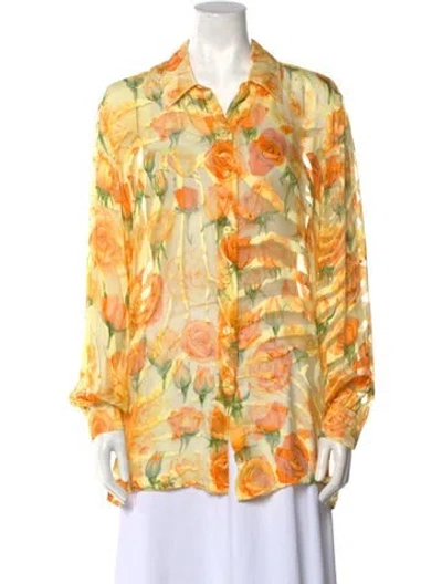 Pre-owned Escada Margaretha Ley Floral Print Long Sleeve Blouse In Yellow