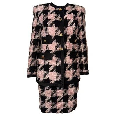 Pre-owned Escada Margaretha Ley Iconic Gorgeous Vintage Escada By Margaretha Ley Houndstooth Skirt Suit In Black