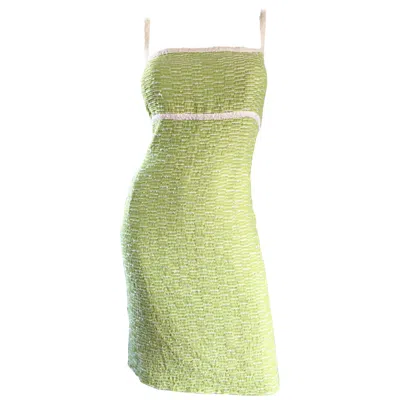 Pre-owned Escada Margaretha Ley Late 1990s Light Green White Boucle Size 452 12 - 14 Dress