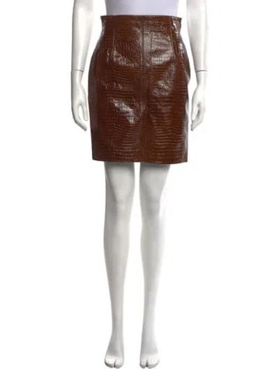 Pre-owned Escada Margaretha Ley Leather Mini Skirt In Brown