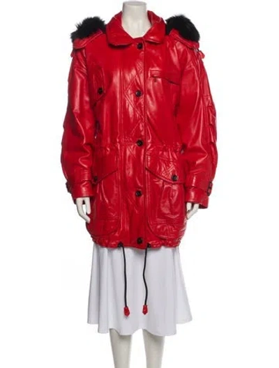 Pre-owned Escada Margaretha Ley Leather Parka In Red
