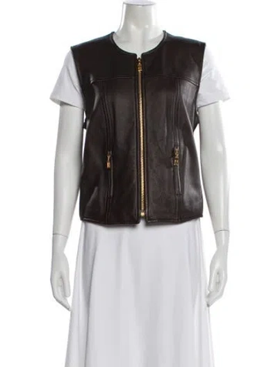 Pre-owned Escada Margaretha Ley Leather Vest In Brown