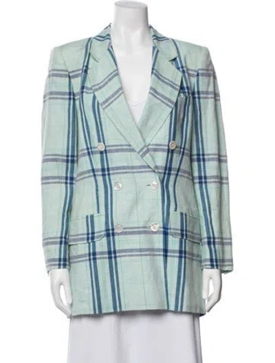 Pre-owned Escada Margaretha Ley Linen Plaid Print Blazer In Green