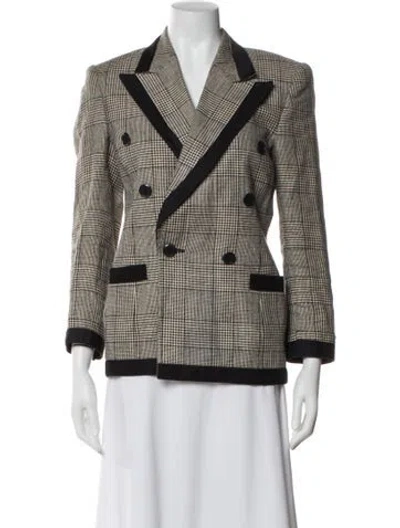 Pre-owned Escada Margaretha Ley Linen Plaid Print Blazer In Multi