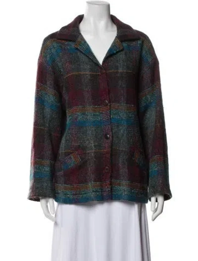 Pre-owned Escada Margaretha Ley Mohair Plaid Print Jacket In Multicolor
