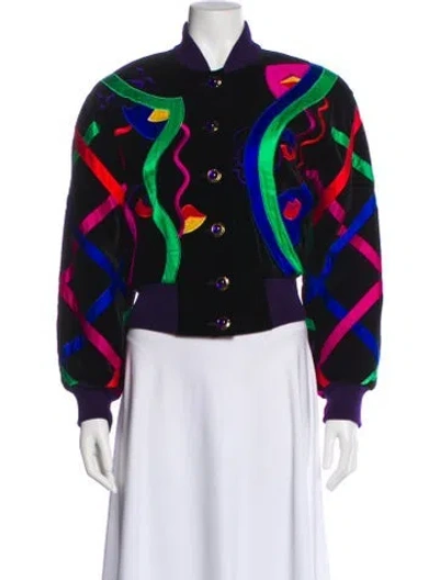 Pre-owned Escada Margaretha Ley Printed Bomber Jacket In Black