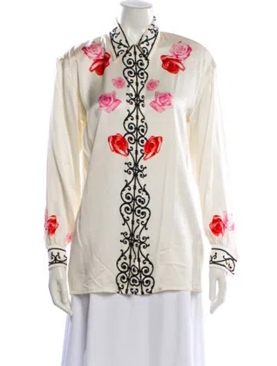 Pre-owned Escada Margaretha Ley Silk Floral Print Blouse In Neutral