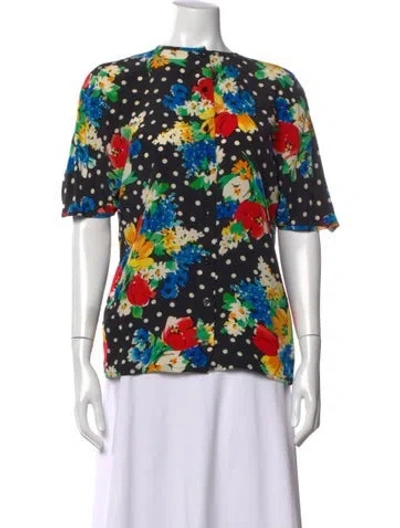 Pre-owned Escada Margaretha Ley Silk Floral Print Top In Neutral