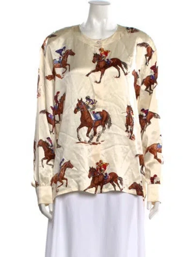 Pre-owned Escada Margaretha Ley Silk Graphic Print Top In Neutrals