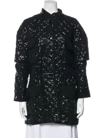Pre-owned Escada Margaretha Ley Silk Patterned Coat In Black