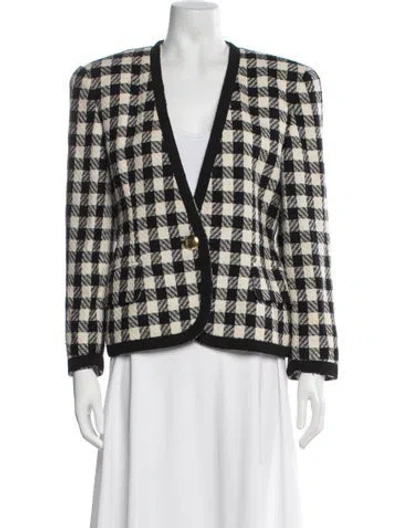 Pre-owned Escada Margaretha Ley Silk Plaid Print Blazer In Black