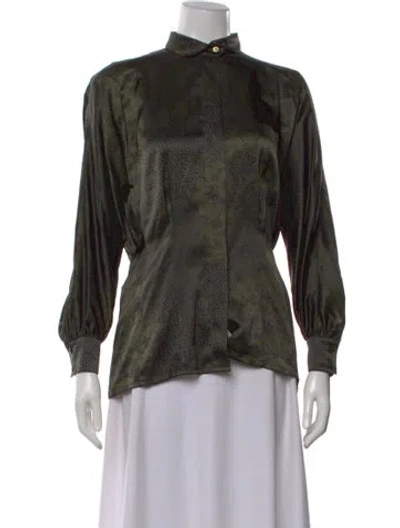 Pre-owned Escada Margaretha Ley Silk Printed Blouse In Green