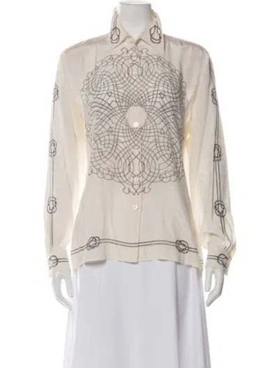 Pre-owned Escada Margaretha Ley Silk Printed Button-up Top In Neutrals
